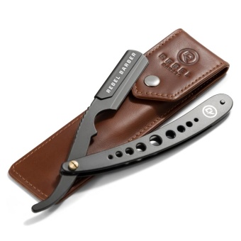 Опасная бритва со сменным лезвием REBEL BARBER Predator Black с кожаным футляром  RB029 